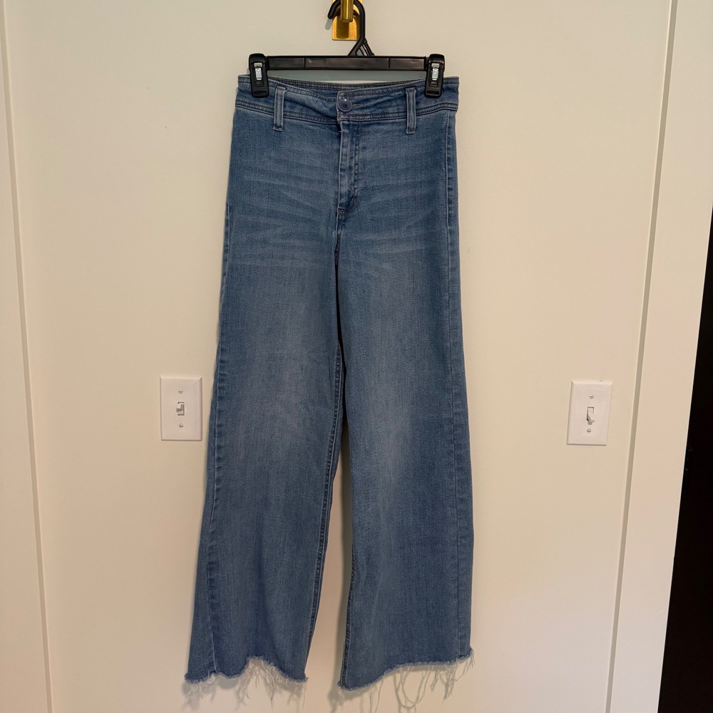 OAT New York High Rise Wide Leg Raw Hem Jeans Medium Wash Blue Size 2/26